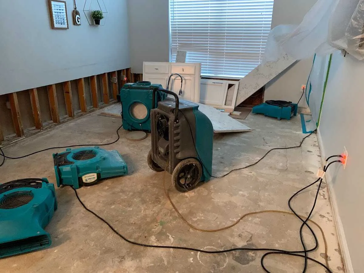 Dehumidifier in flood-cut room for Water Damage Restoration in Southold