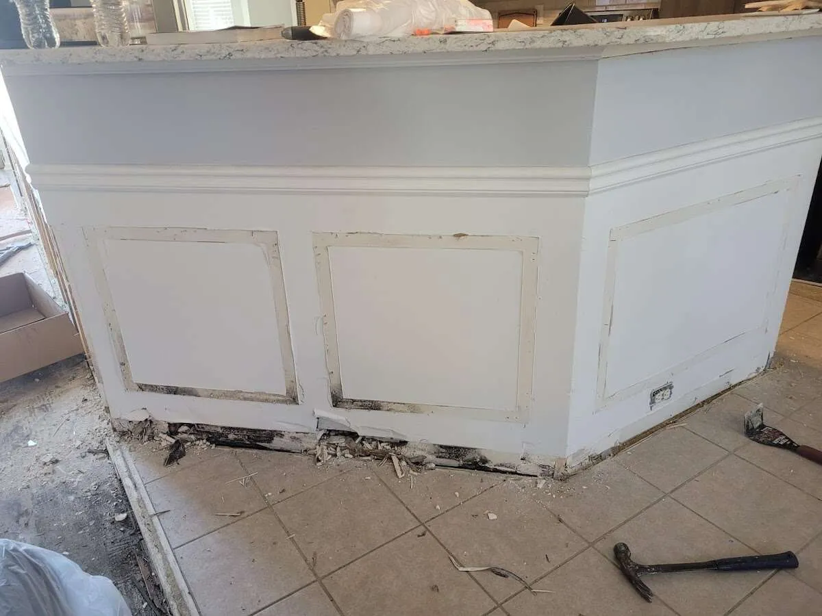 Water damage and mold on kitchen during Burst Pipe Cleanup in Southold